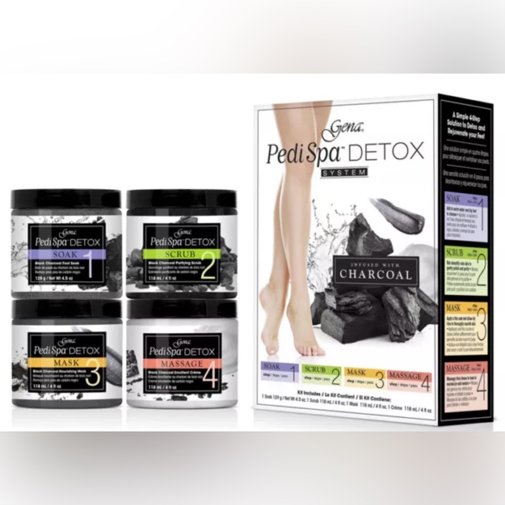 GENA PediSpa Detox System Charcoal 4 Steps Soak, Scrub, Mask & Massage, New‎